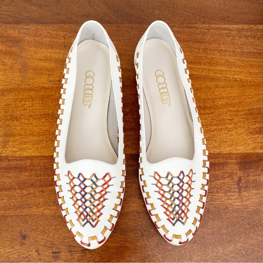 Vintage Cobbies Shoes Women's Size 9M White Woven Leather Loafers Flats Slip On